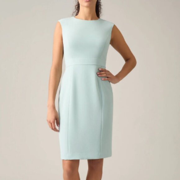 Kasper Stretch Crepe Crew Neck Sleeveless Sheath Dress Sea Glass Green 8 - Picture 1 of 2